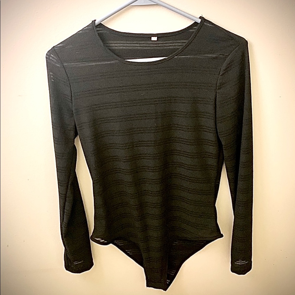 Black Semi-Sheer Striped Long Sleeve Body Suit